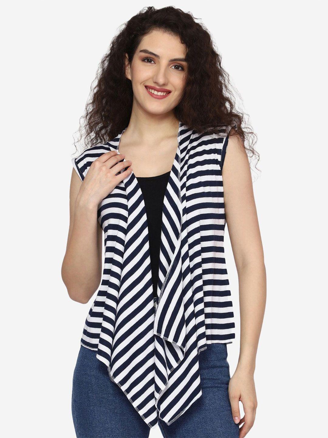 teemoods women navy blue & white striped shrug