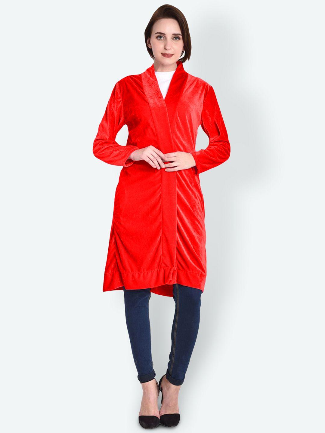 teemoods women red cotton solid longline monochrome shrug