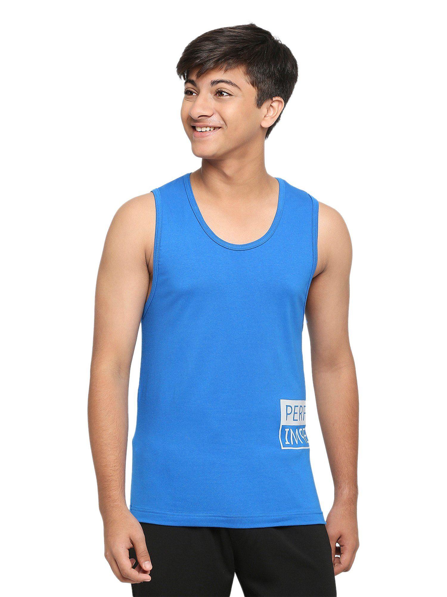 teens blue broad shoulder vest