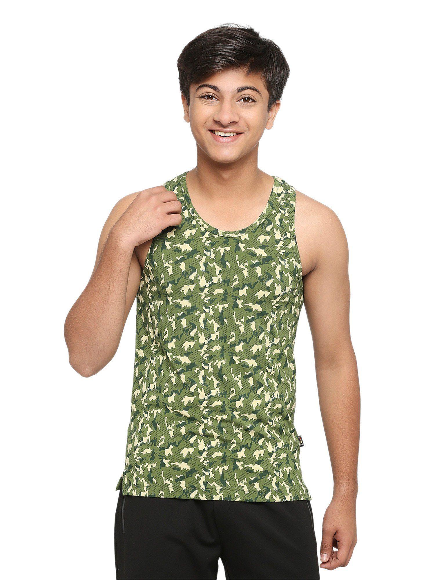 teens green printed vest
