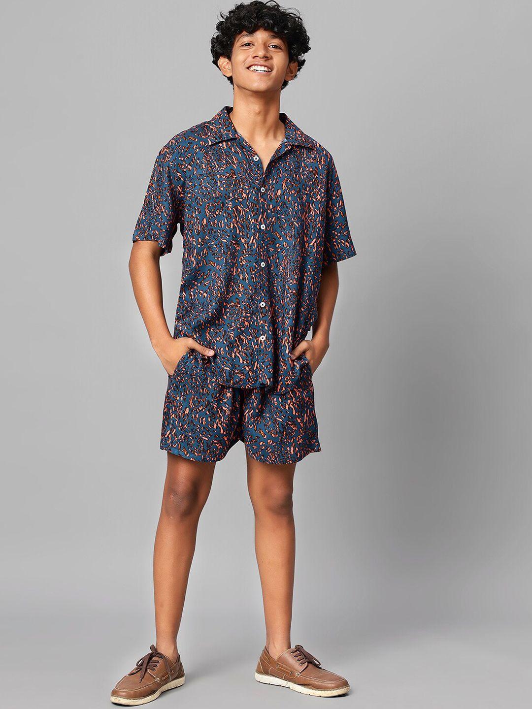teentrums boys abstract printed shirt with shorts