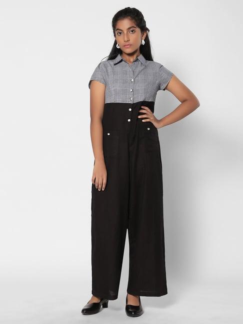 teentrums girls grey & black checks jumpsuit