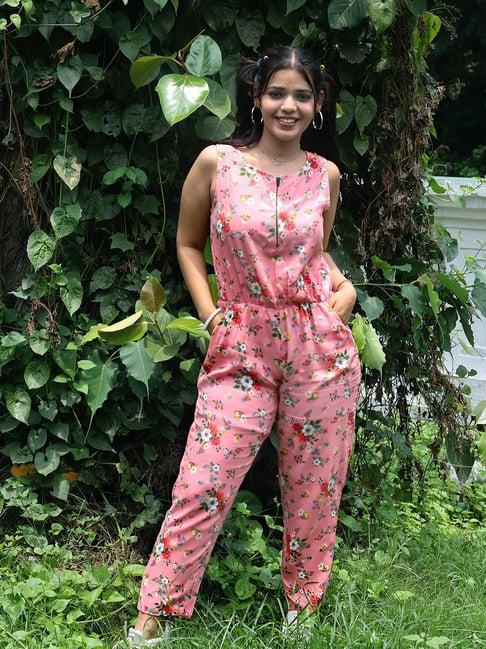 teentrums girls pink floral print jumpsuit