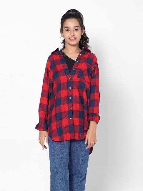 teentrums girls red checks full sleeves shirt top