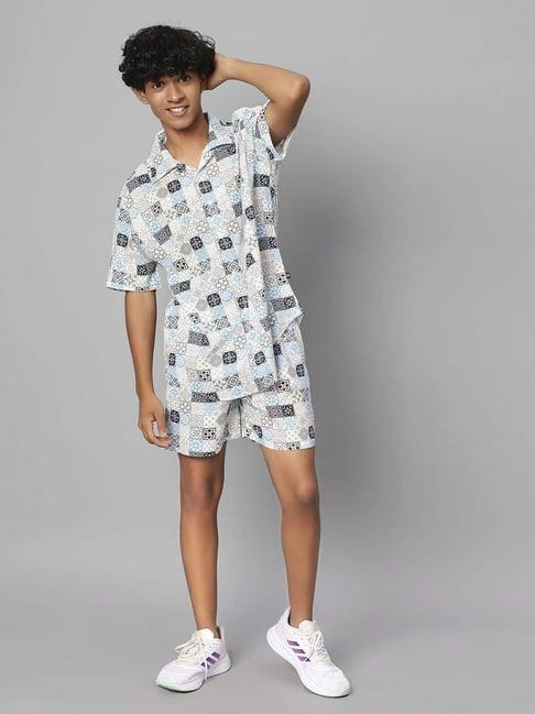 teentrums kids white & blue printed shirt set