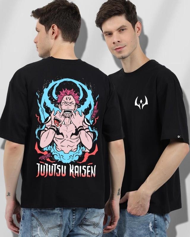 teeshut men's black kaisen graphic printed oversized t-shirt