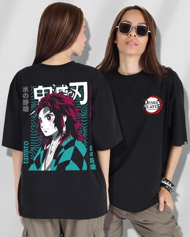 teeshut women's black tanjiro graphic printed oversized t-shirt