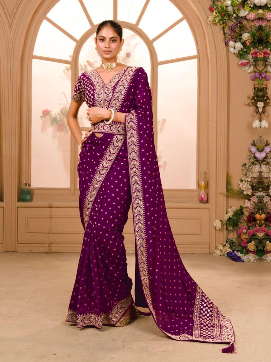 teeya creation polka dot sequinned silk blend belted maheshwari saree