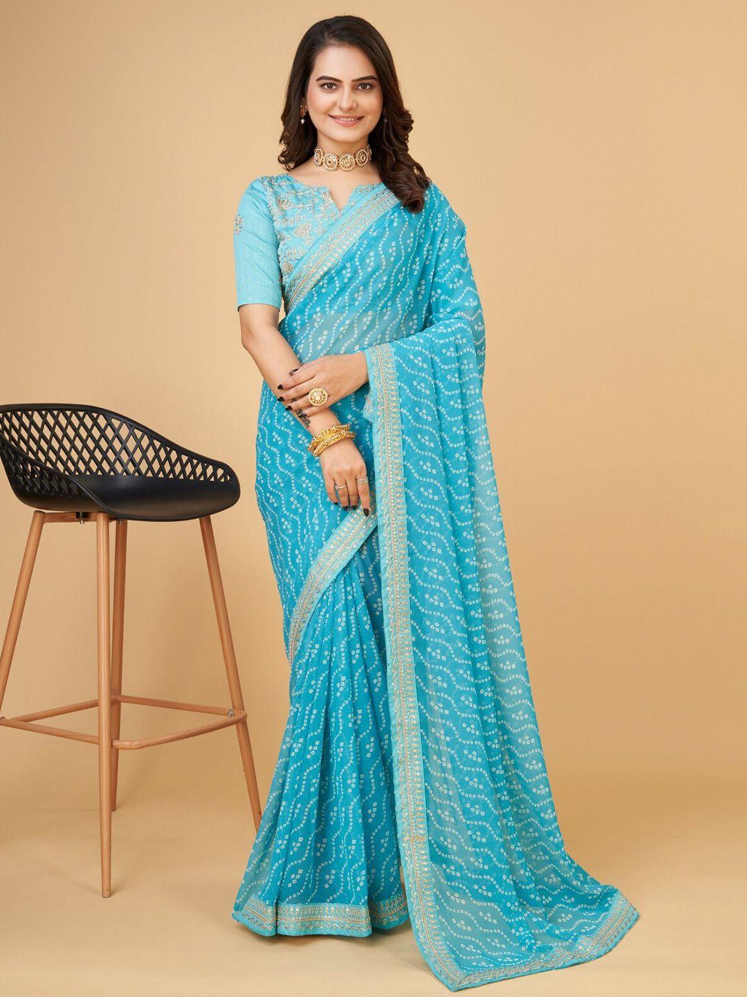 teeya creation bandhani printed embroidered pure georgette saree