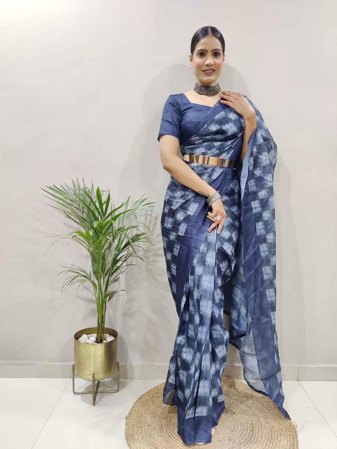 teeya creation checked printed ready to wear saree