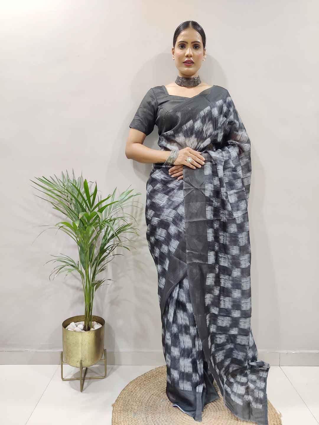 teeya creation checked woven design ready to wear saree