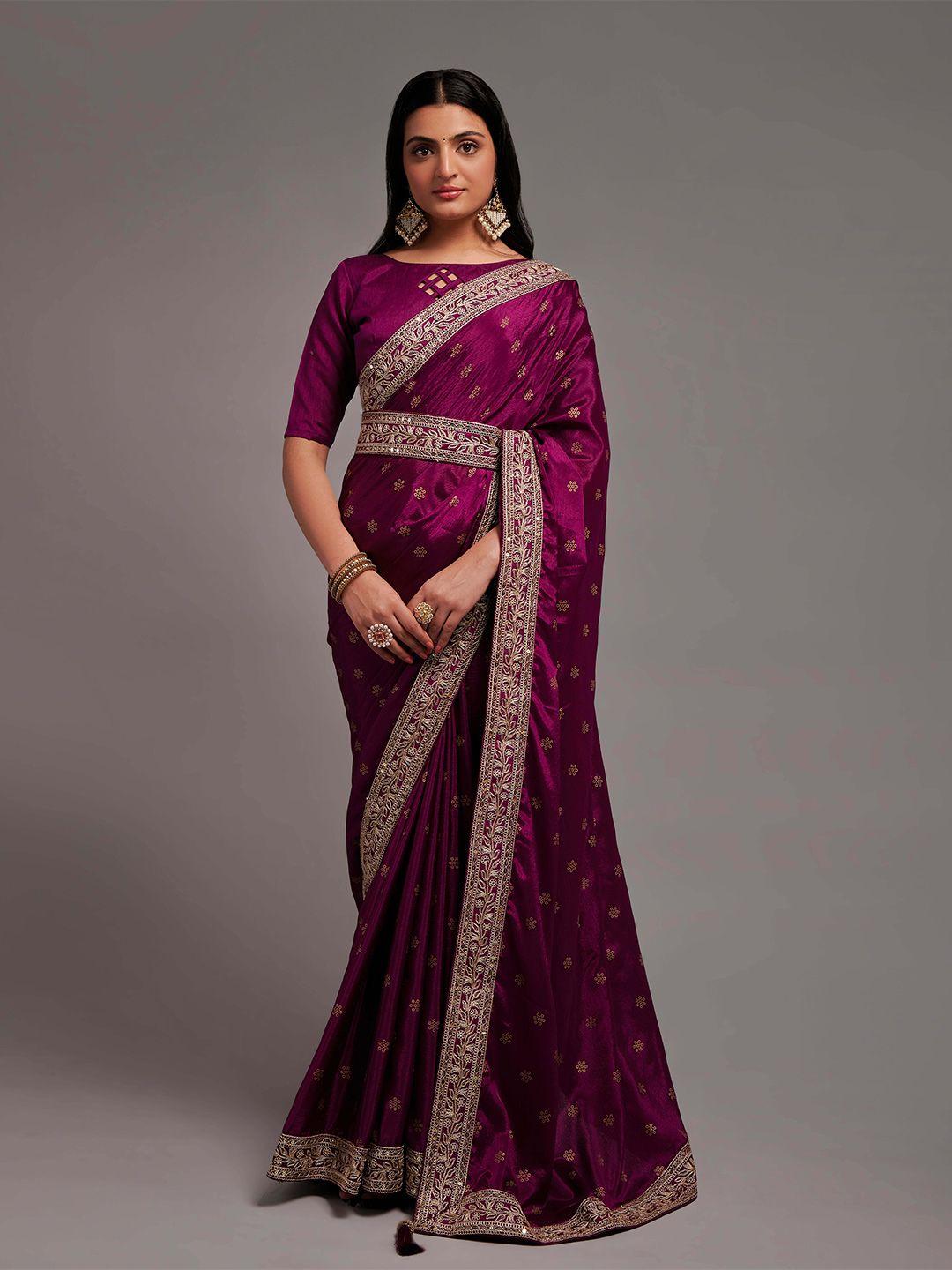 teeya creation ethnic motifs embroidered poly chiffon belted saree