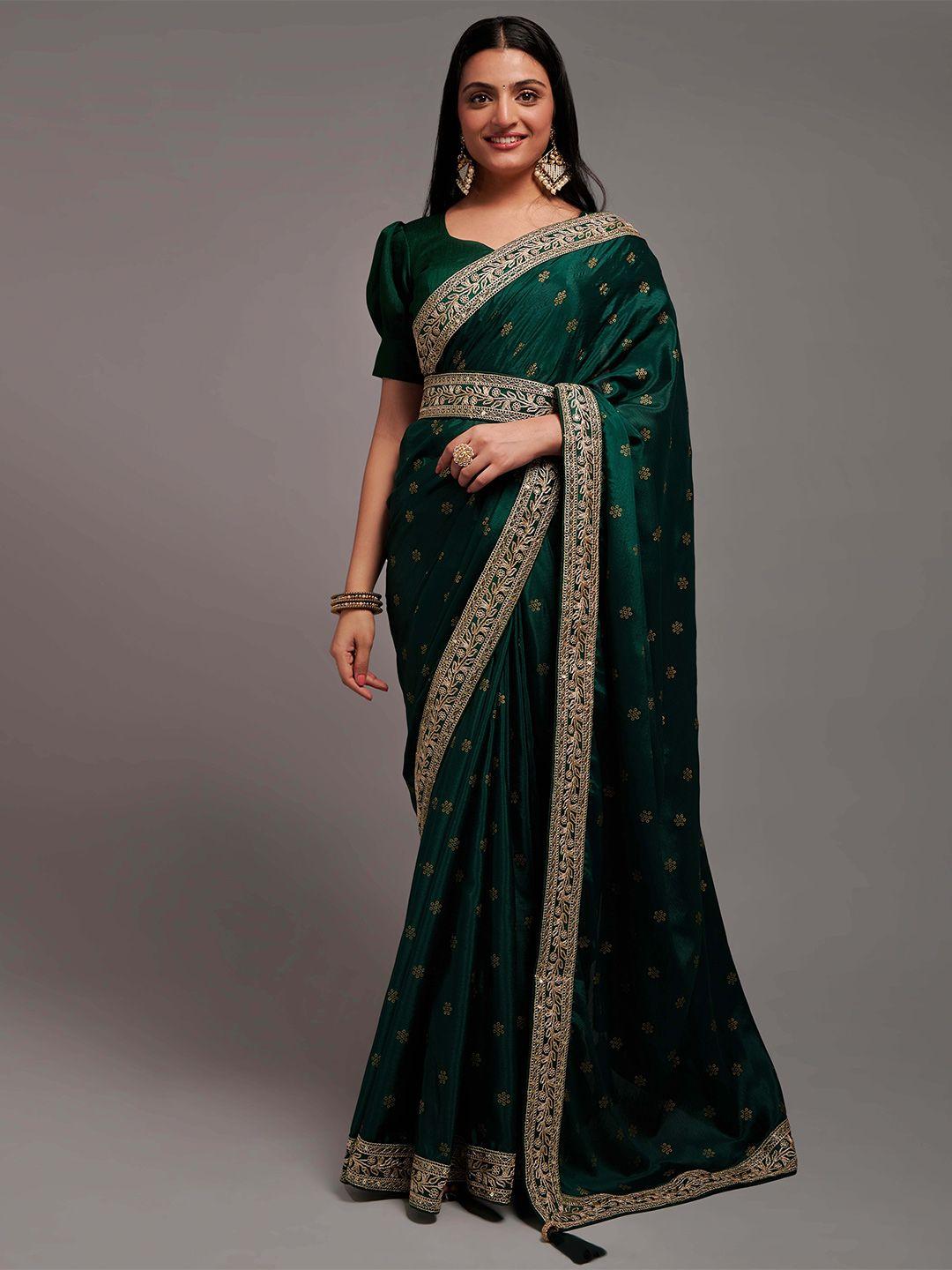 teeya creation floral embroidered poly chiffon belted saree