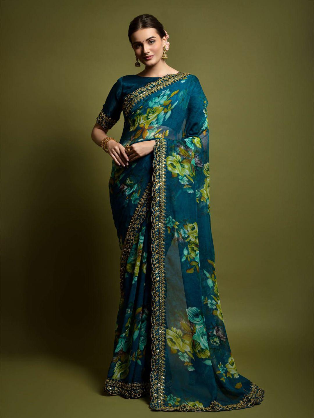 teeya creation floral embroidered sequinned pure georgette saree