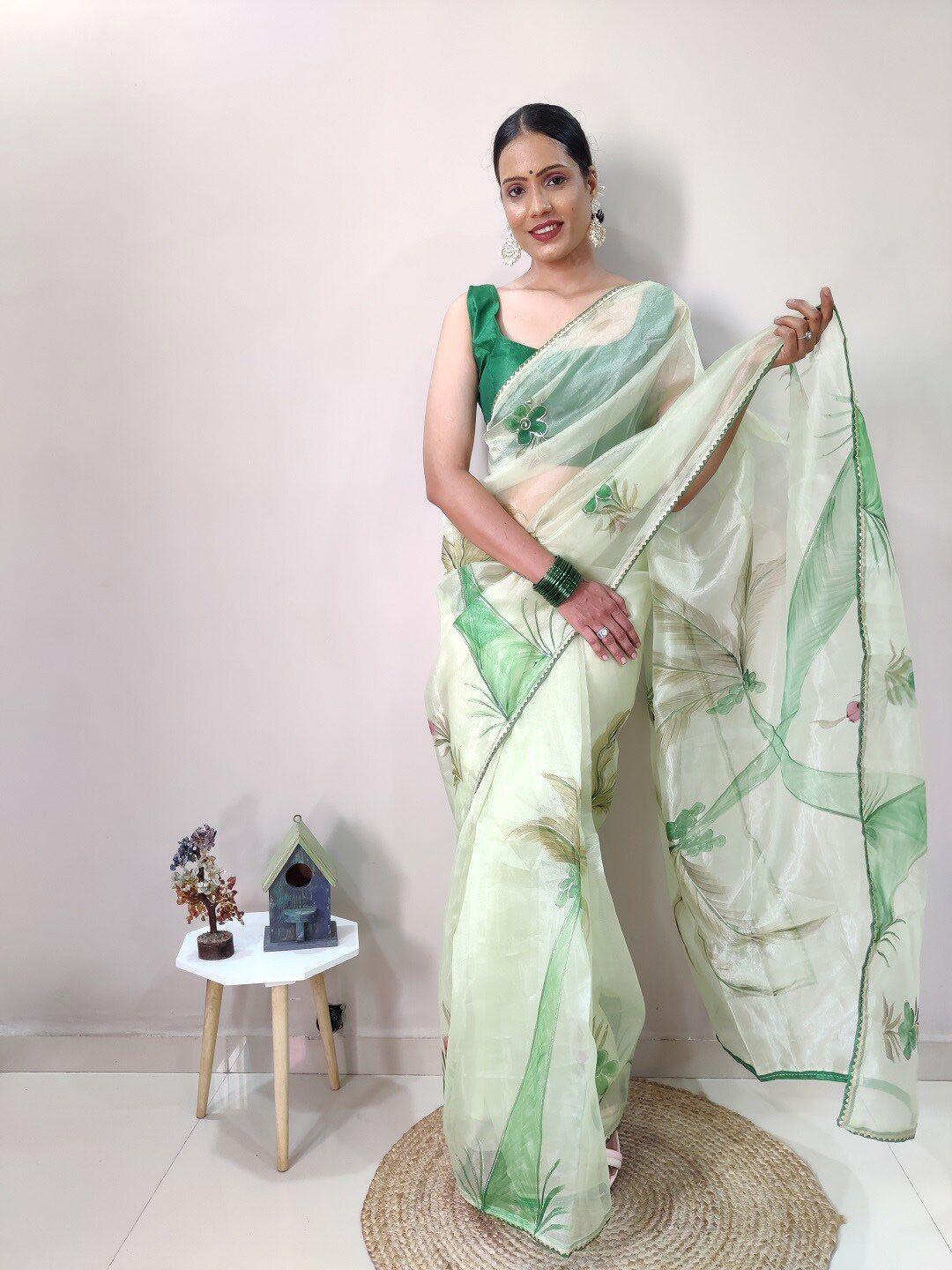 teeya creation floral printed organza saree