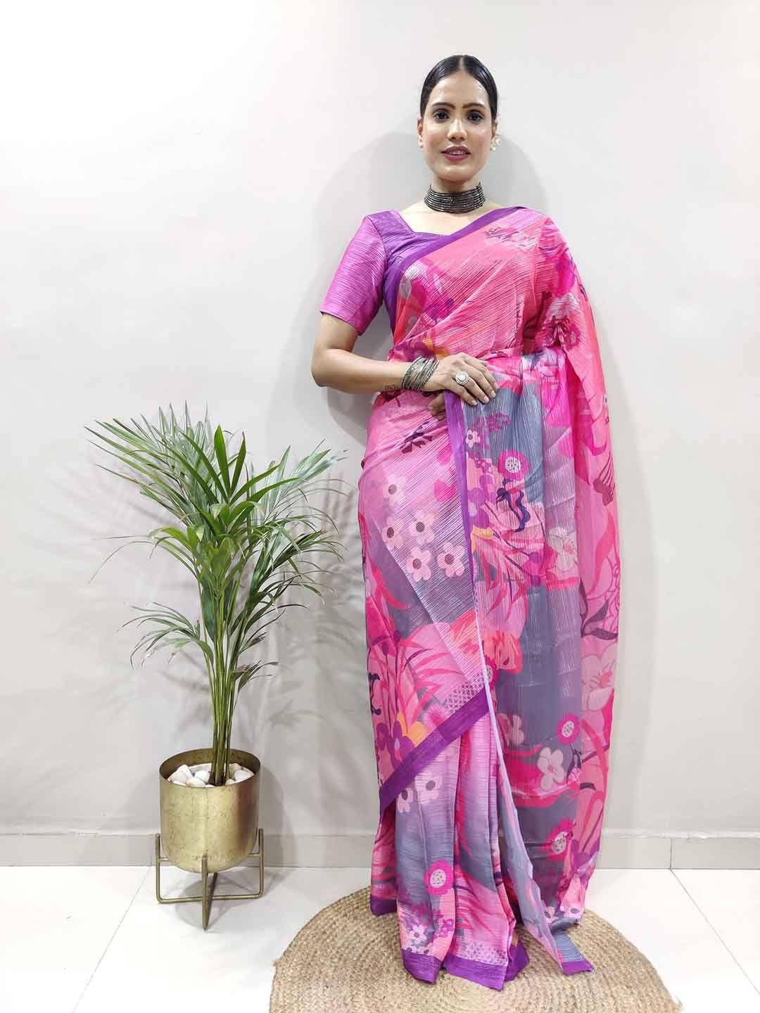 teeya creation floral printed ready to wear saree