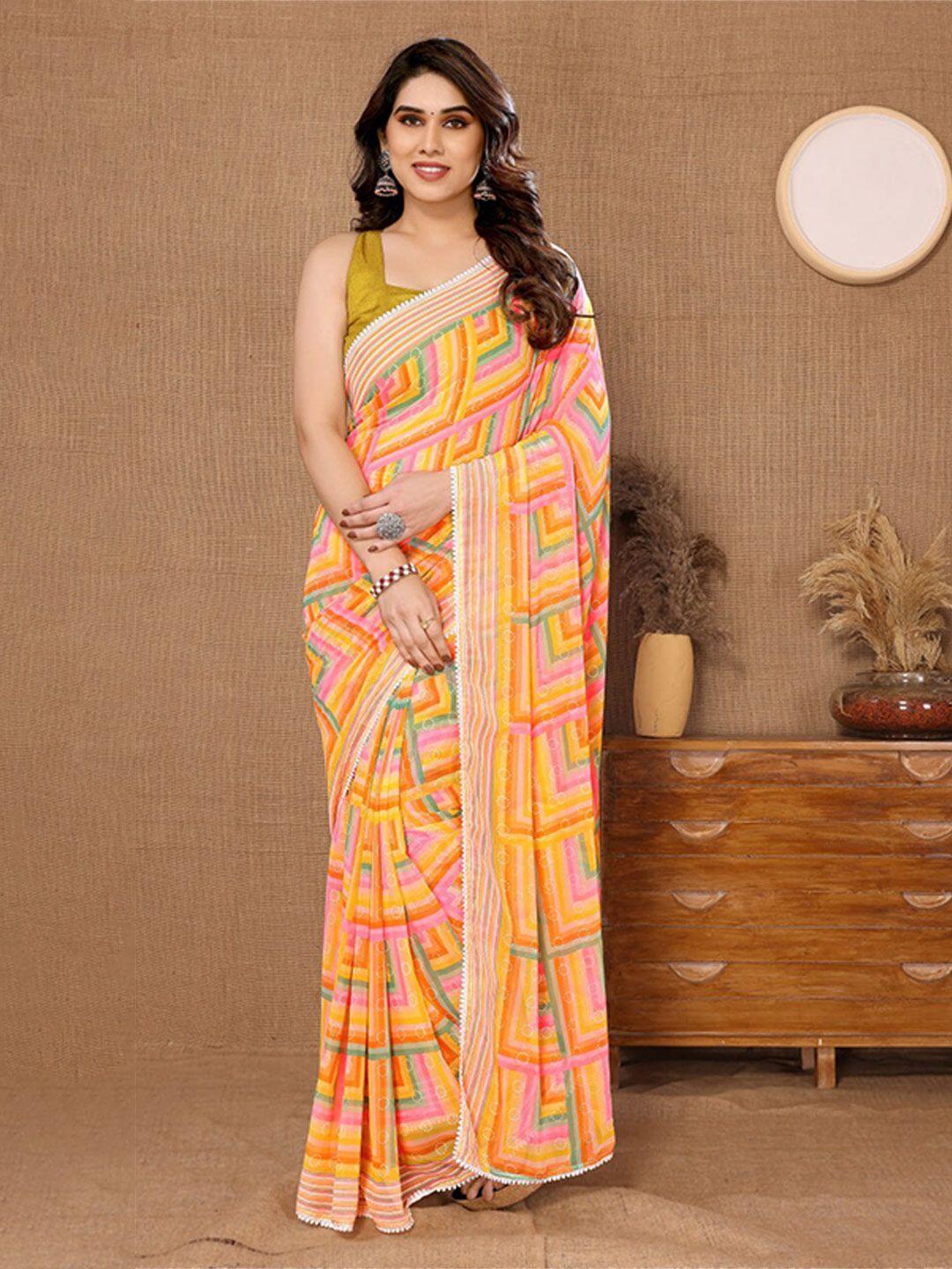 teeya creation geometric printed gotta patti pure georgette ready to wear saree