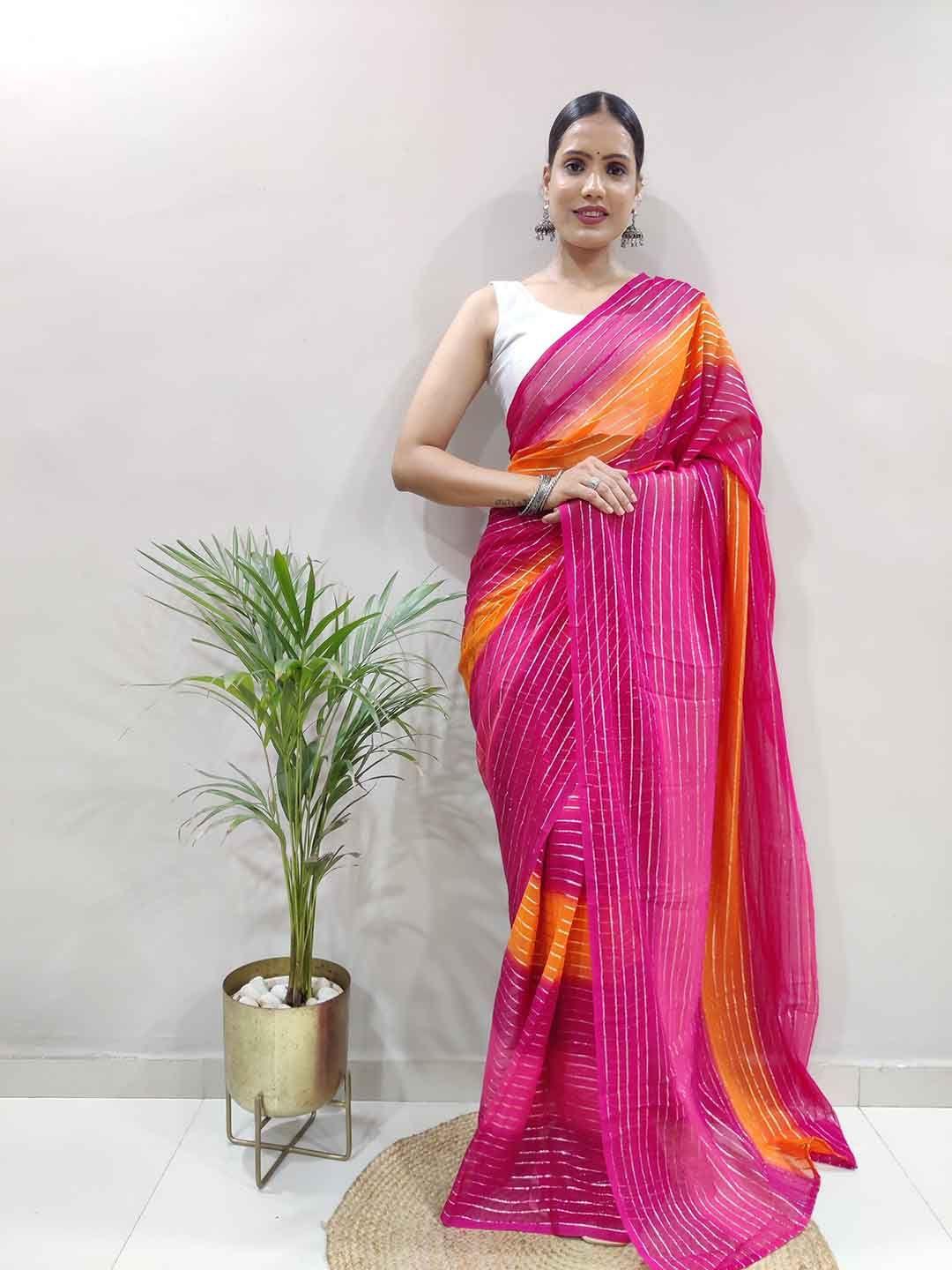 teeya creation striped poly georgette ready to wear saree