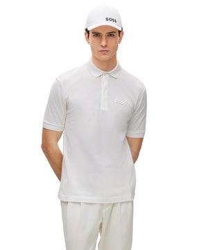 tennis collection warp-knit regular fit cotton polo t-shirt