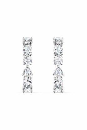 tennis deluxe mixed pierced earrings, white, rhodium plated