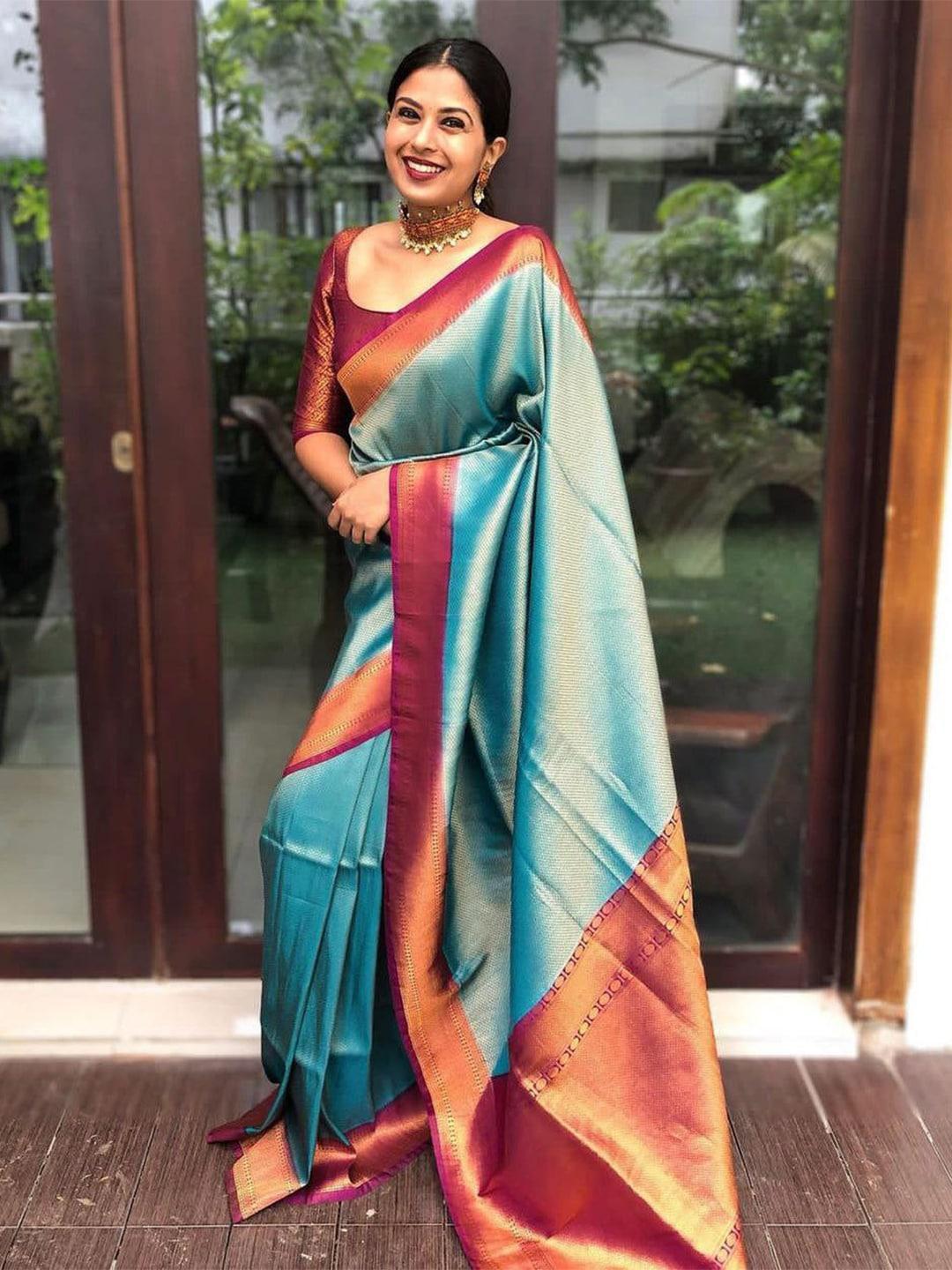 tereza ethnic motif woven design zari kanjeevaram saree