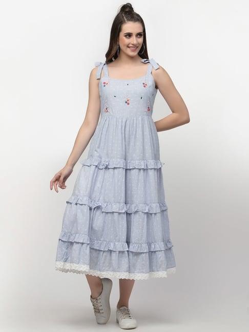 terquois blue embroidered a line dress