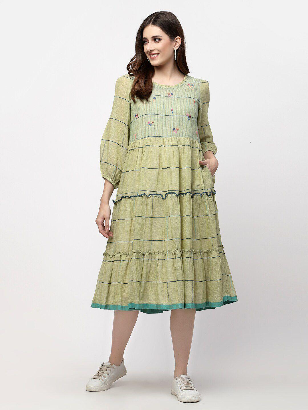 terquois green checked a-line midi dress
