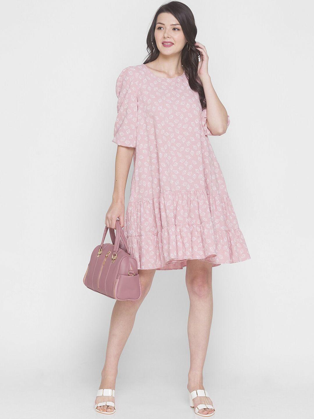 terquois pink floral printed a-line dress