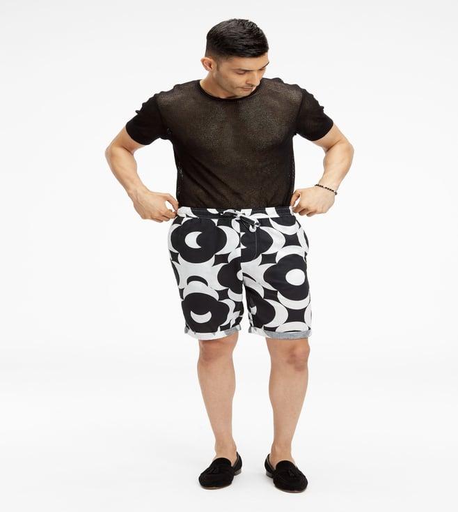 terra luna black printed smart shorts