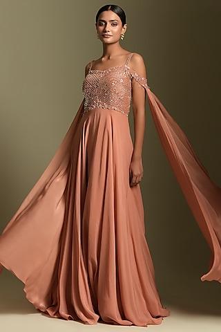 terracotta peach crepe gown