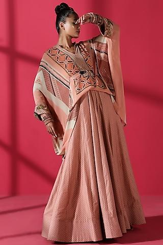 terracotta red printed lehenga set