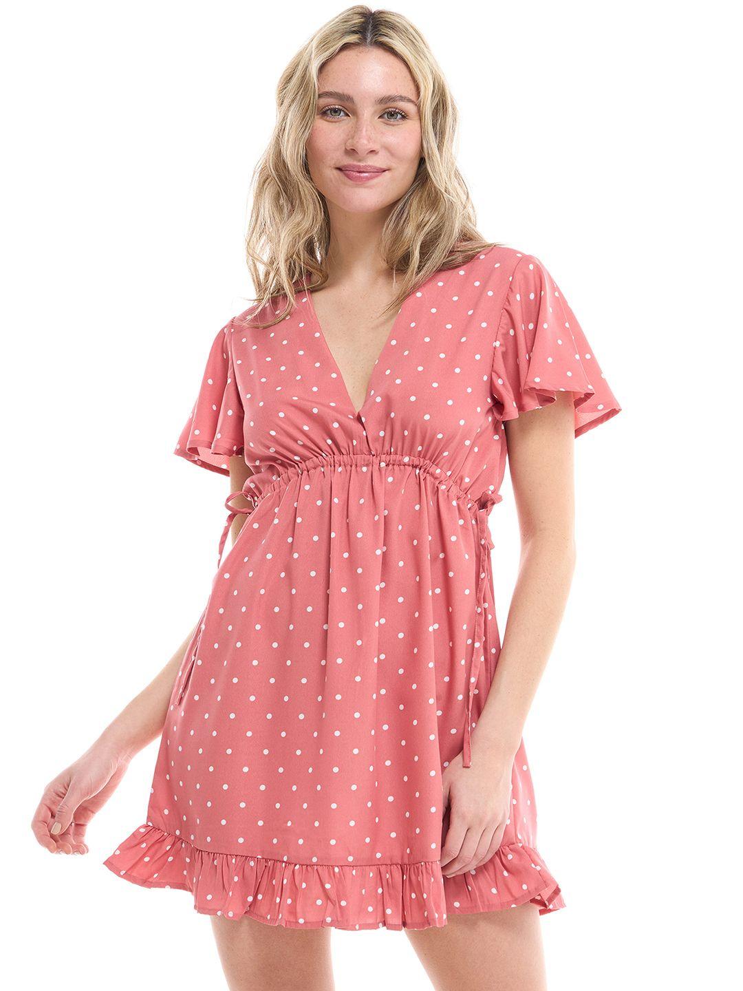 terranova polka dot print flutter sleeve a-line dress