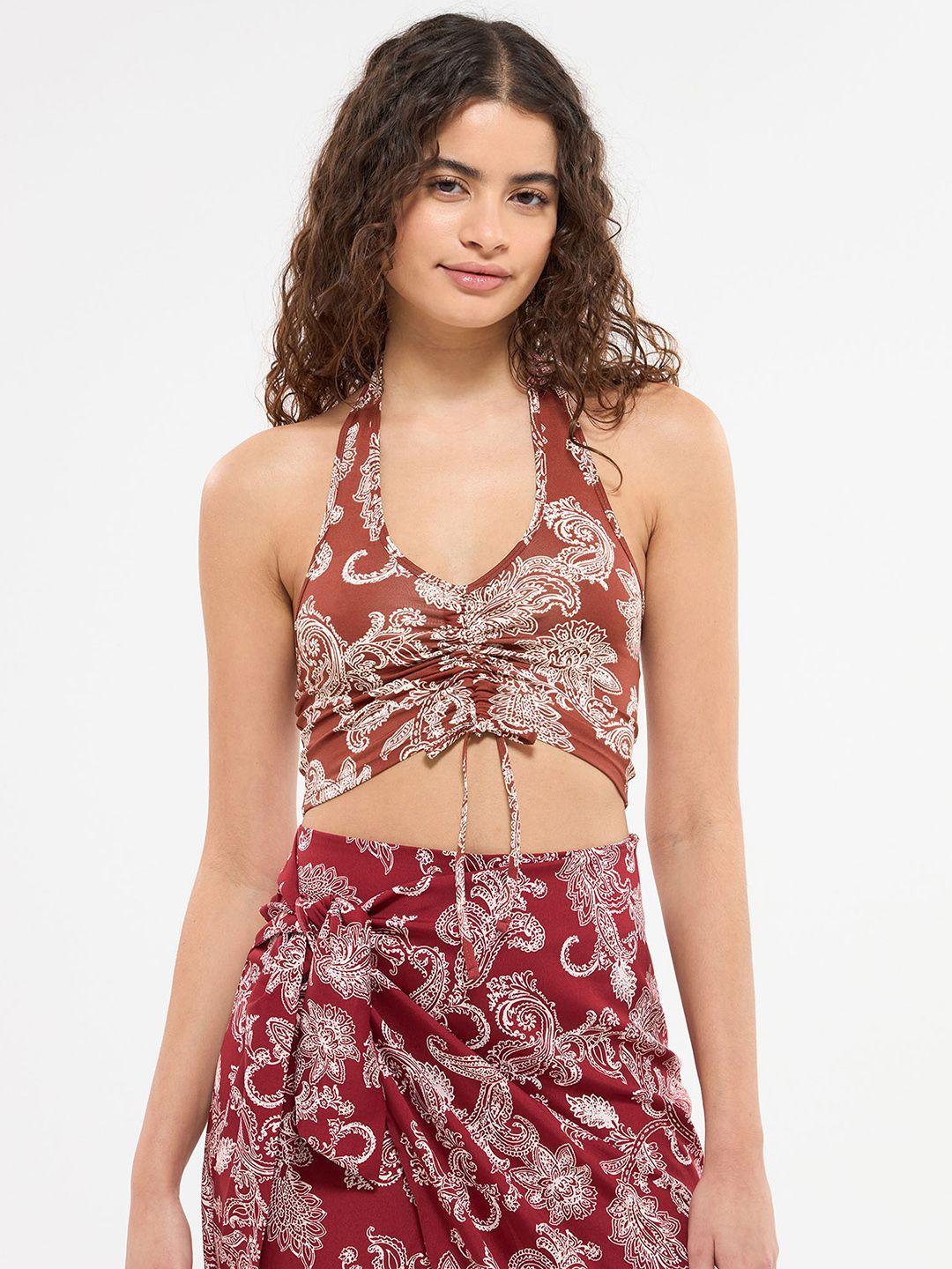 terranova printed halter neck cotton crop top