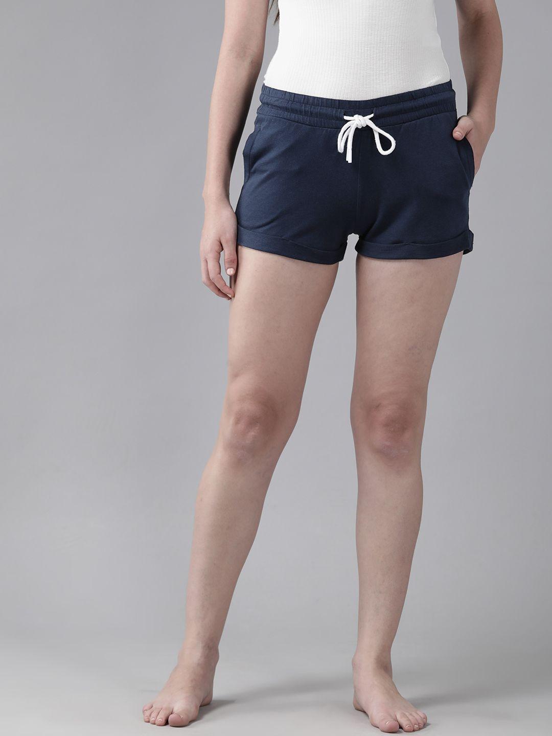 terranova women pure cotton solid lounge shorts with turn up hem