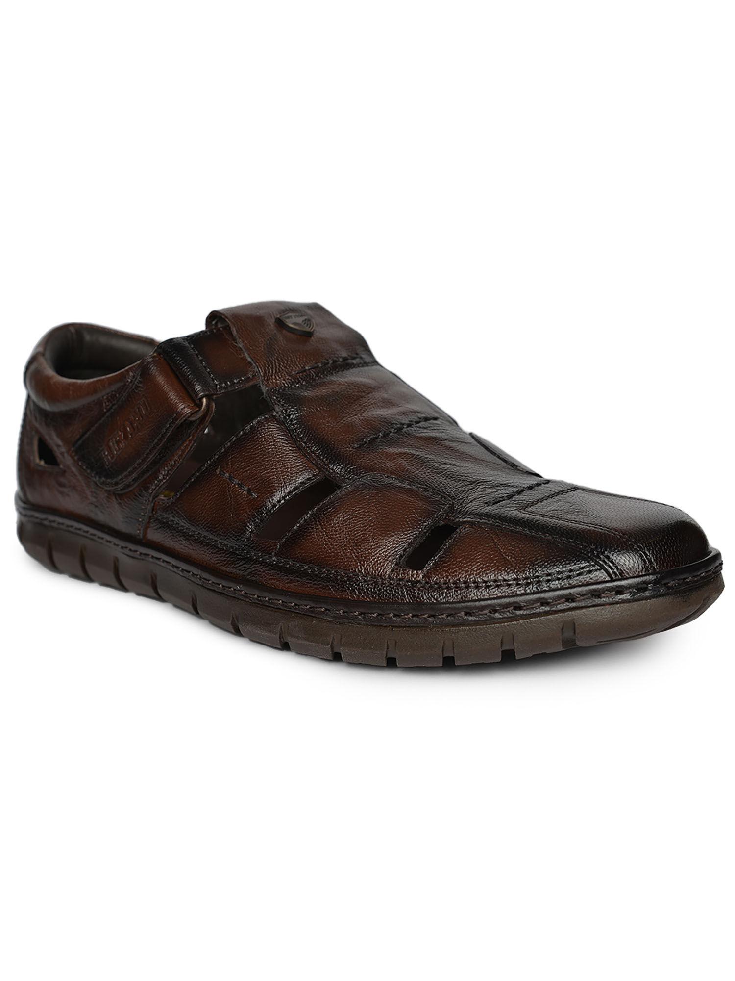 terrot crumbald leather brown casual closed sandals for men