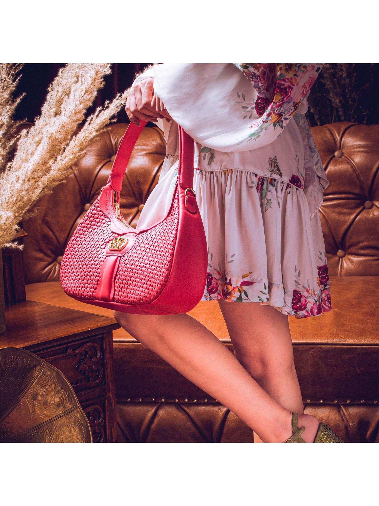 tesorina coral hand woven leather hobo bag