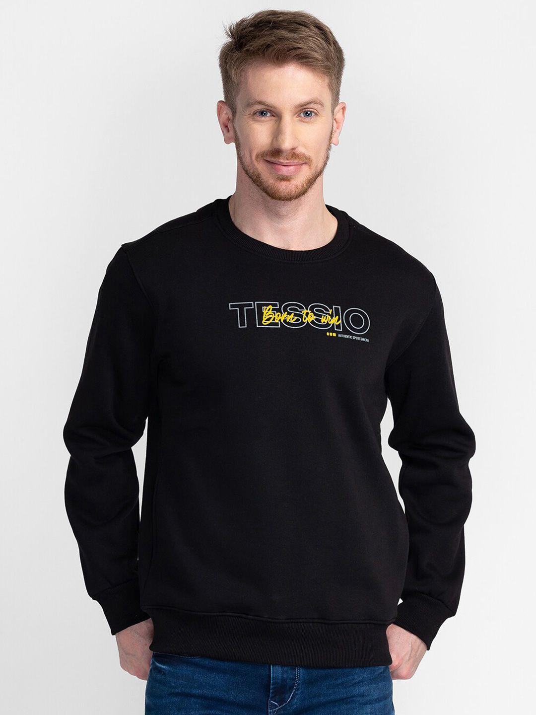 tessio men black printed sweatshirt