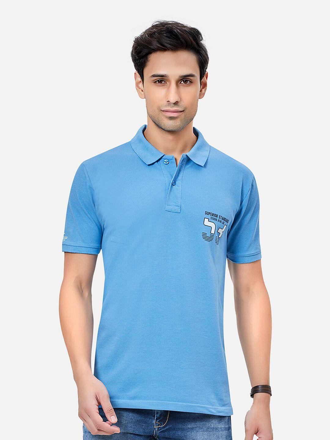 tessio men blue polo collar t-shirt
