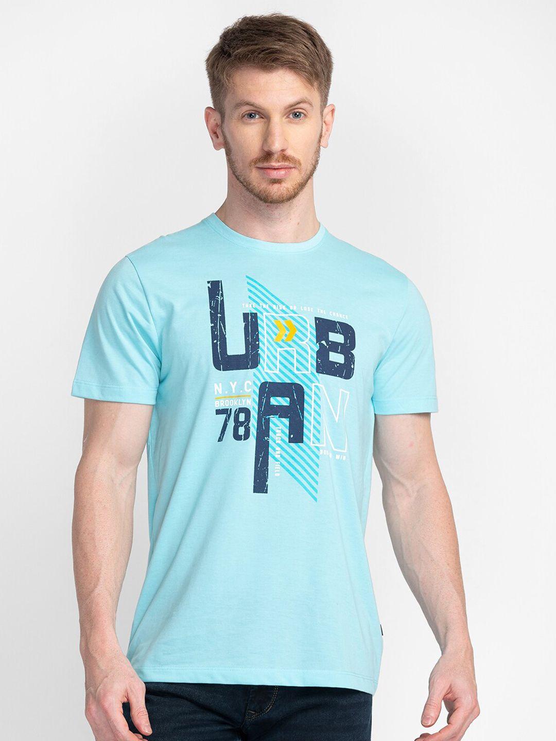 tessio men blue typography printed applique t-shirt