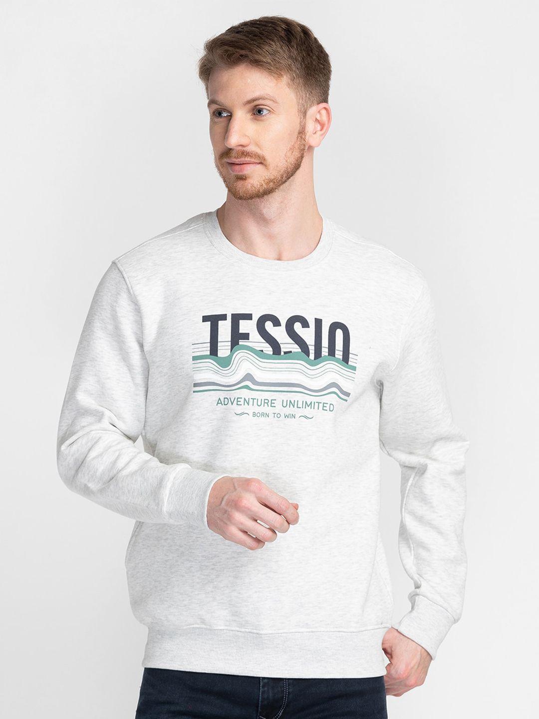 tessio men cream-coloured printed sweatshirt