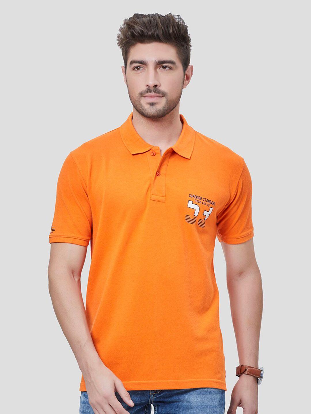 tessio men orange typography pockets t-shirt
