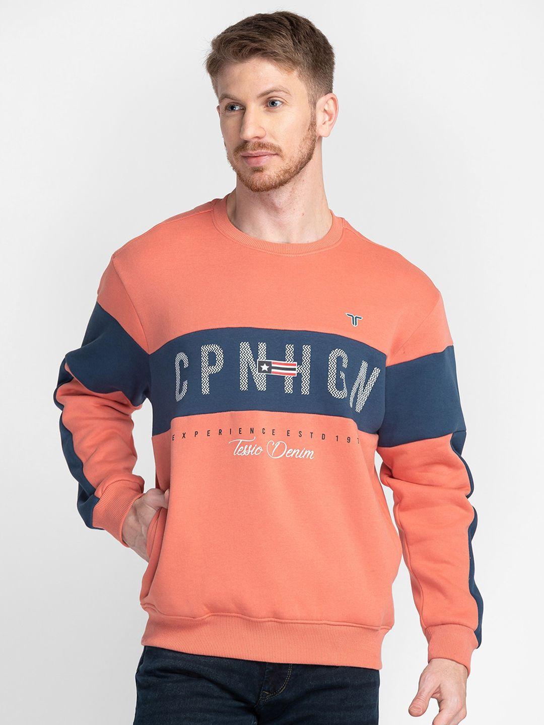 tessio men peach-coloured printed sweatshirt