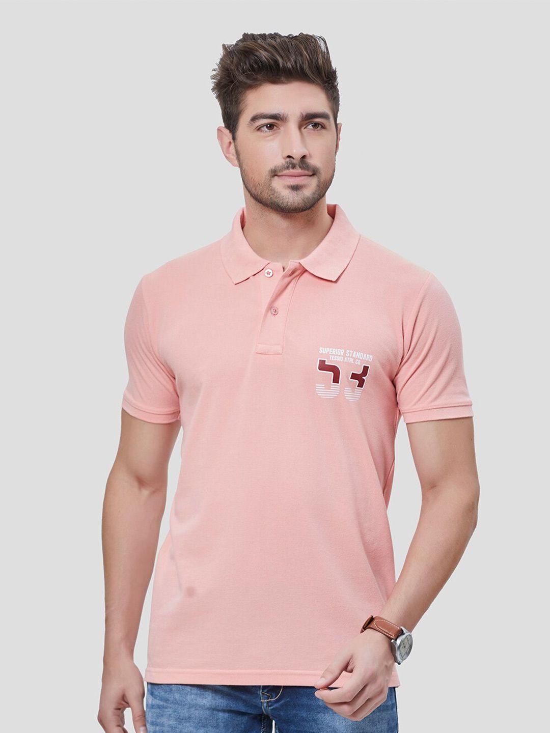 tessio men peach-coloured v-neck pockets t-shirt