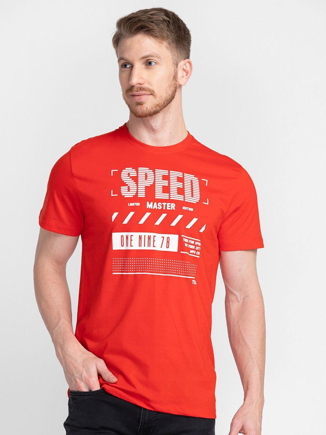 tessio men red typography printed t-shirt