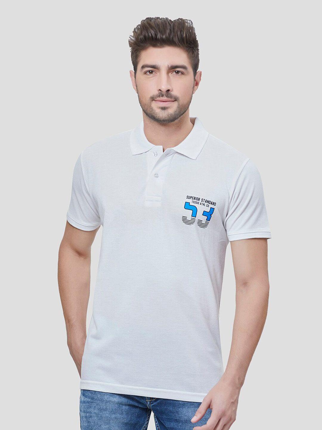 tessio men white polo collar applique t-shirt