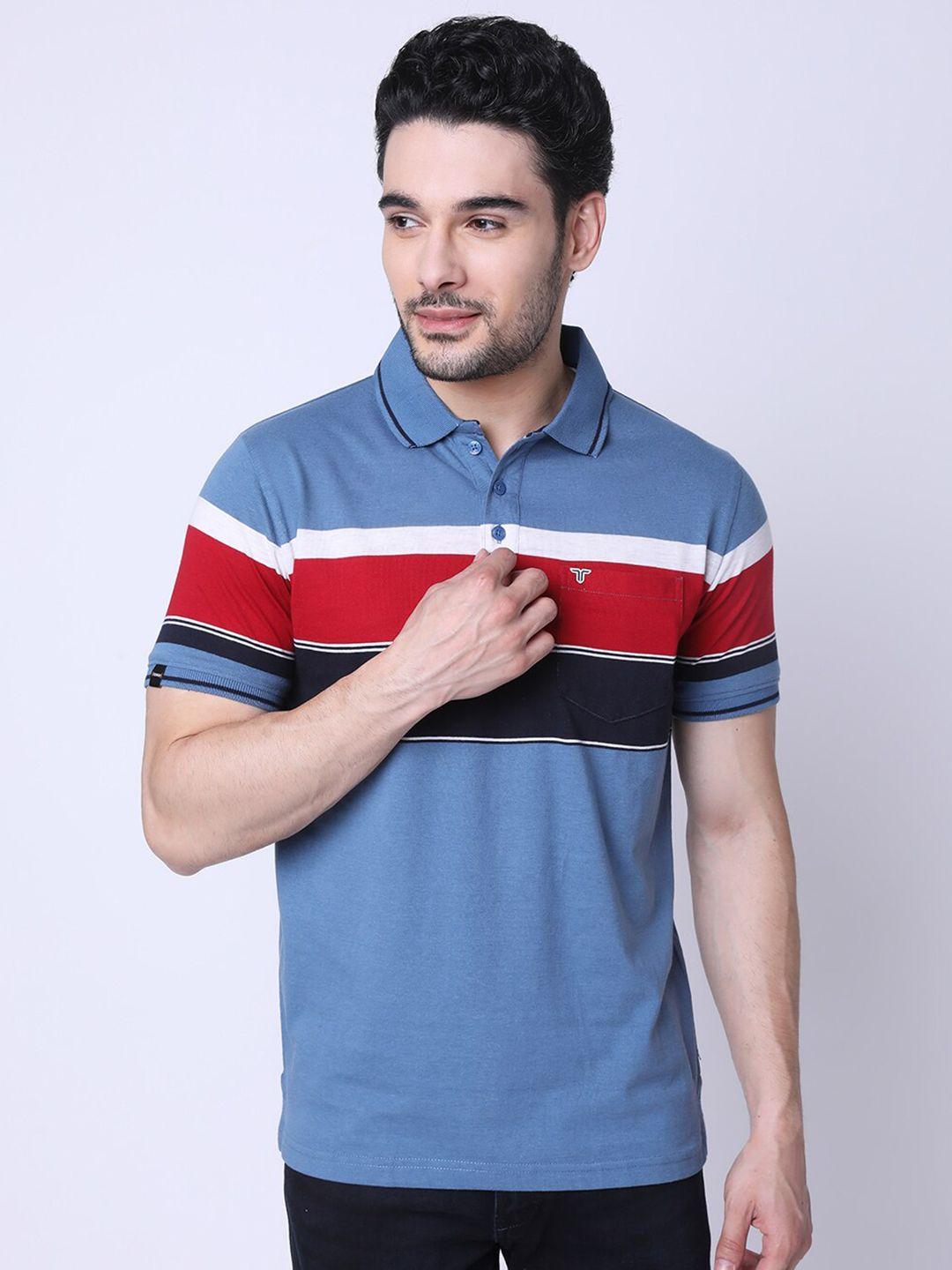 tessio striped polo collar cotton t-shirt