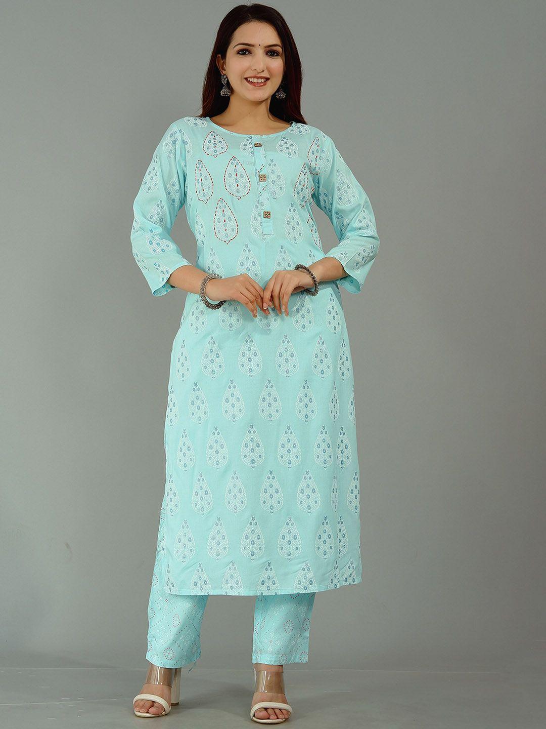 tetalee ethnic motifs printed thread work kurta with trousers & with dupatta