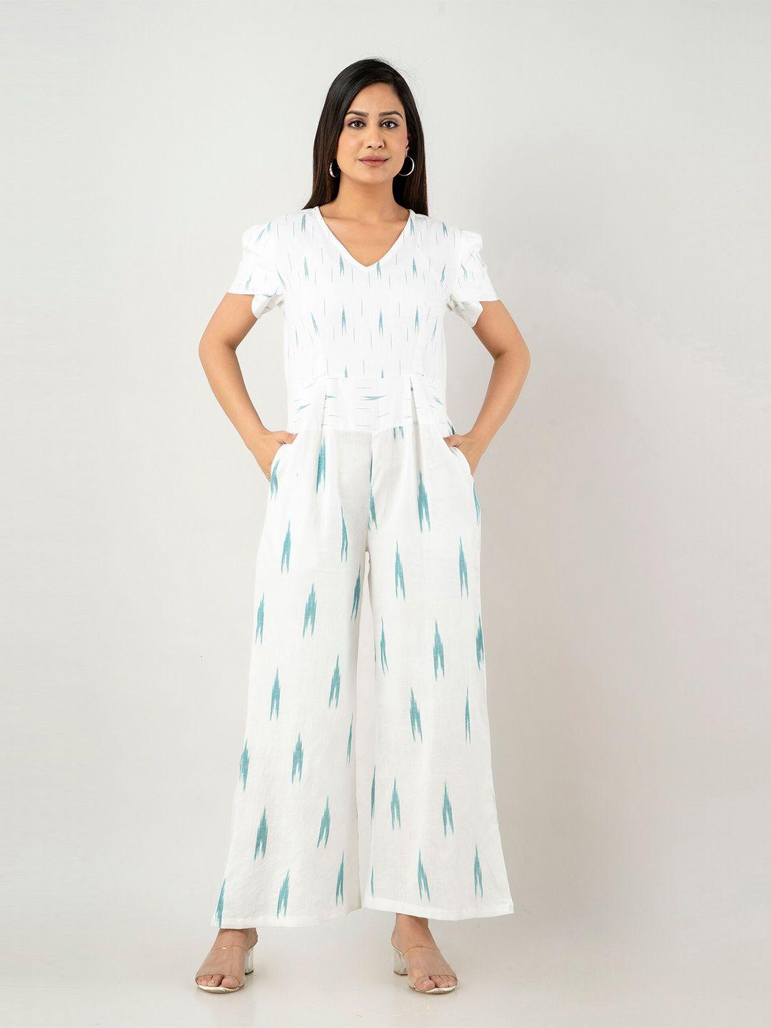 tetalee printed v-neck cotton basic jumpsuit