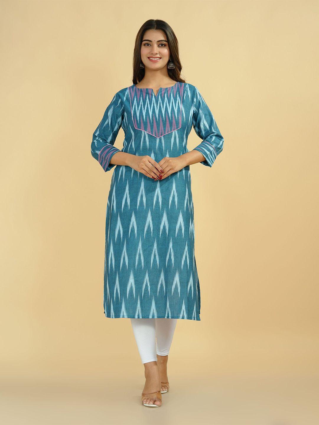 tetalee women blue & white geometric printed kurta