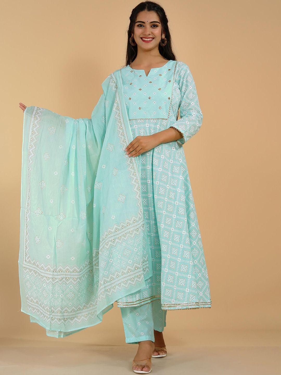 tetalee women sea green embroidered empire gotta patti pure cotton anarkali kurta set